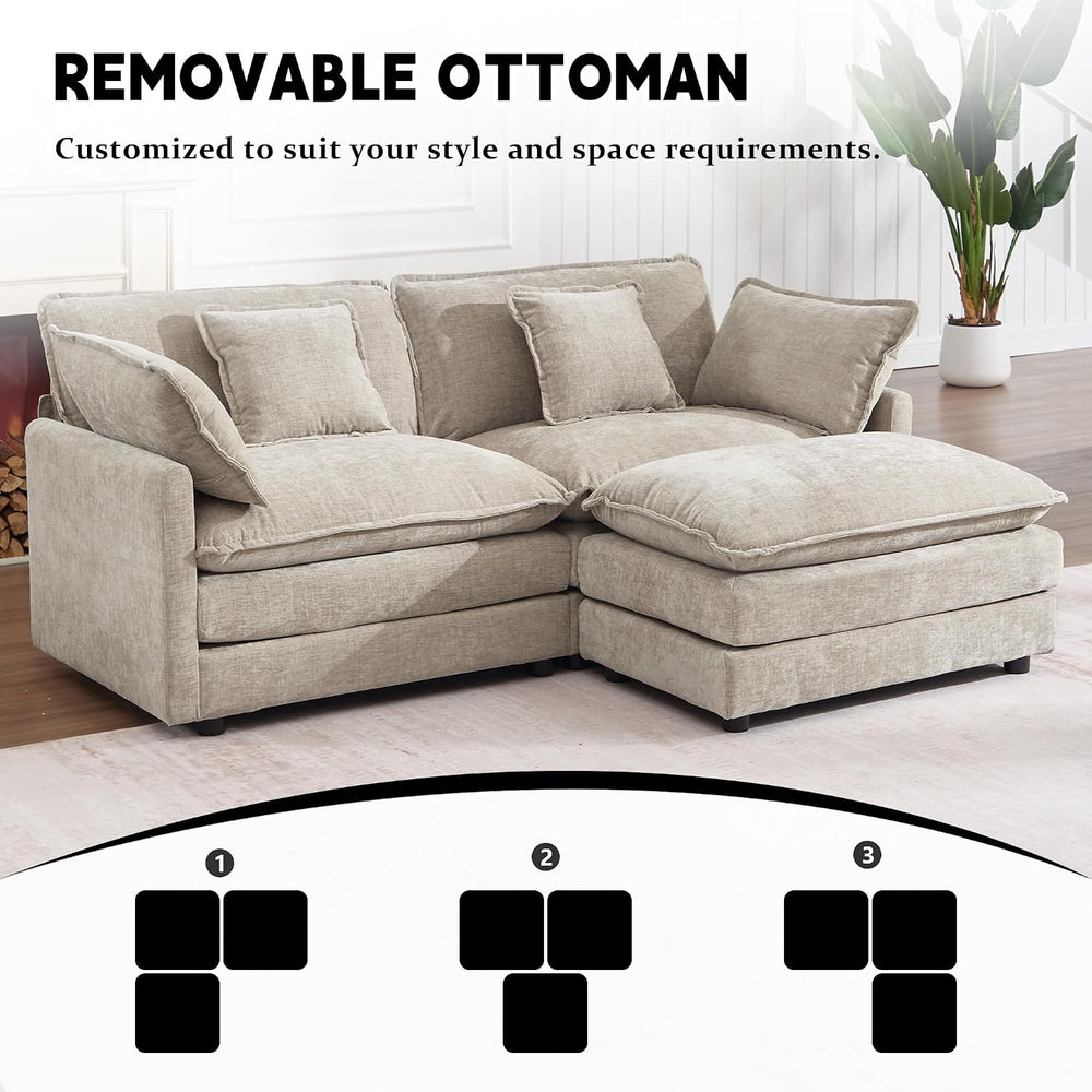 GNIXUU 76.7" Camel Small L Shaped Cloud Couch Loveseat Sofa with Ottoman...