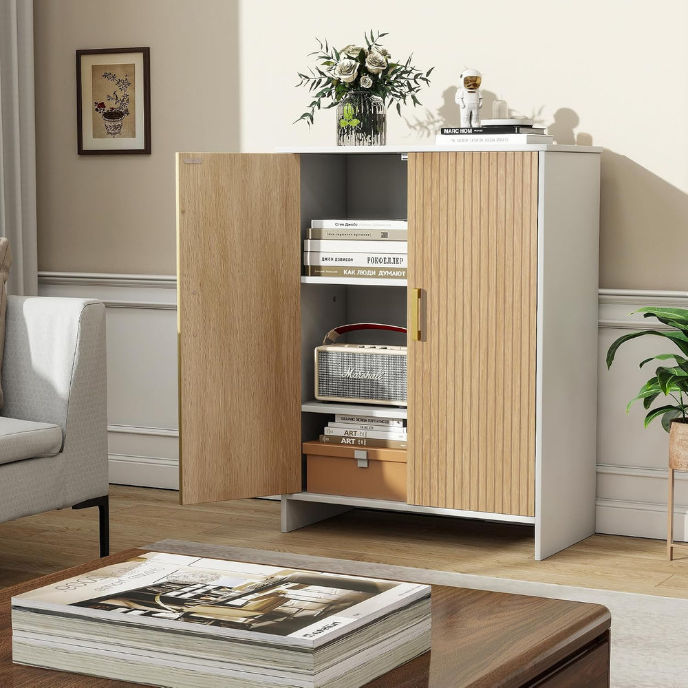 Bathroom Storage Cabinet, Floor Cabinet with 2 Fluted Doors and 2 Adjustable ...