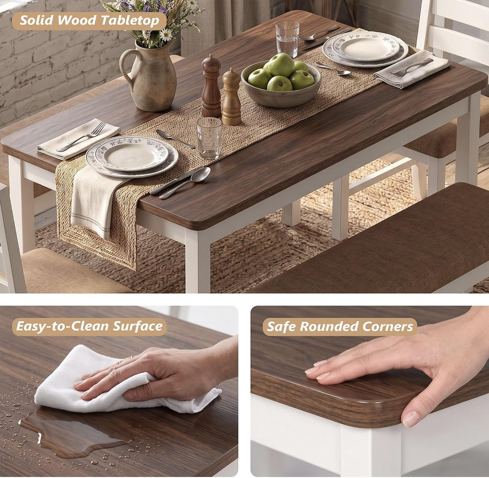 ROCSUMOO 5-Piece Dining Table and Chair Set with 2 Chairs & 2 Benches,Brown