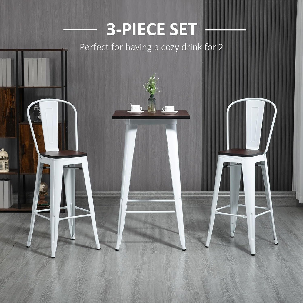 HOMCOM 3 Piece Industrial Dining Table Set, Bar Height, White and Brown