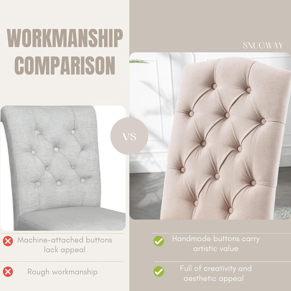 Tufted Dining Chair Fabric Button Upholstered Modern Kitchen Diner Set of 2
