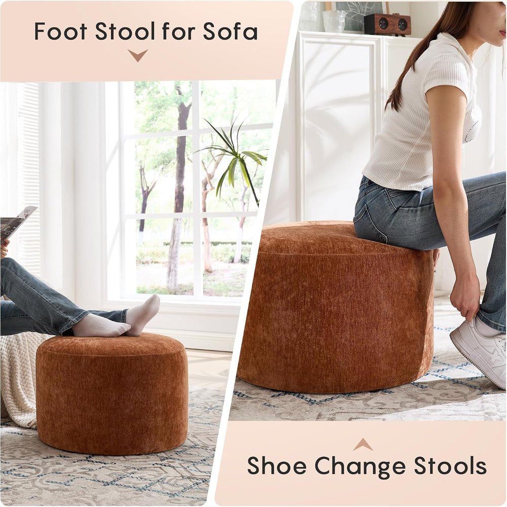Flouki Pouf Ottoman Footrest, Foot Stools, Modern Round Upholstered Ottomans,...