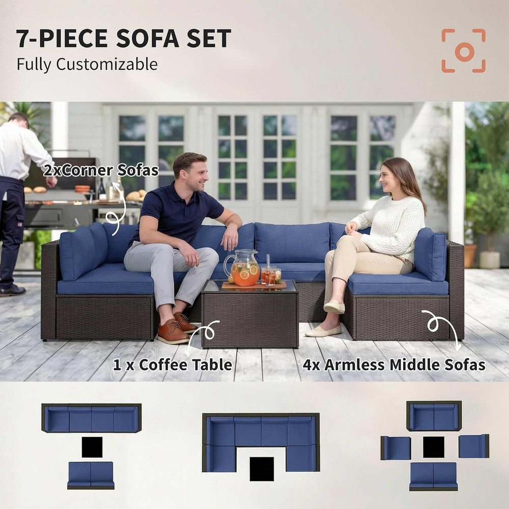 Outsunny 7 Piece Patio Furniture Set, Wicker Outdoor Sectional Sofa Set, All ...