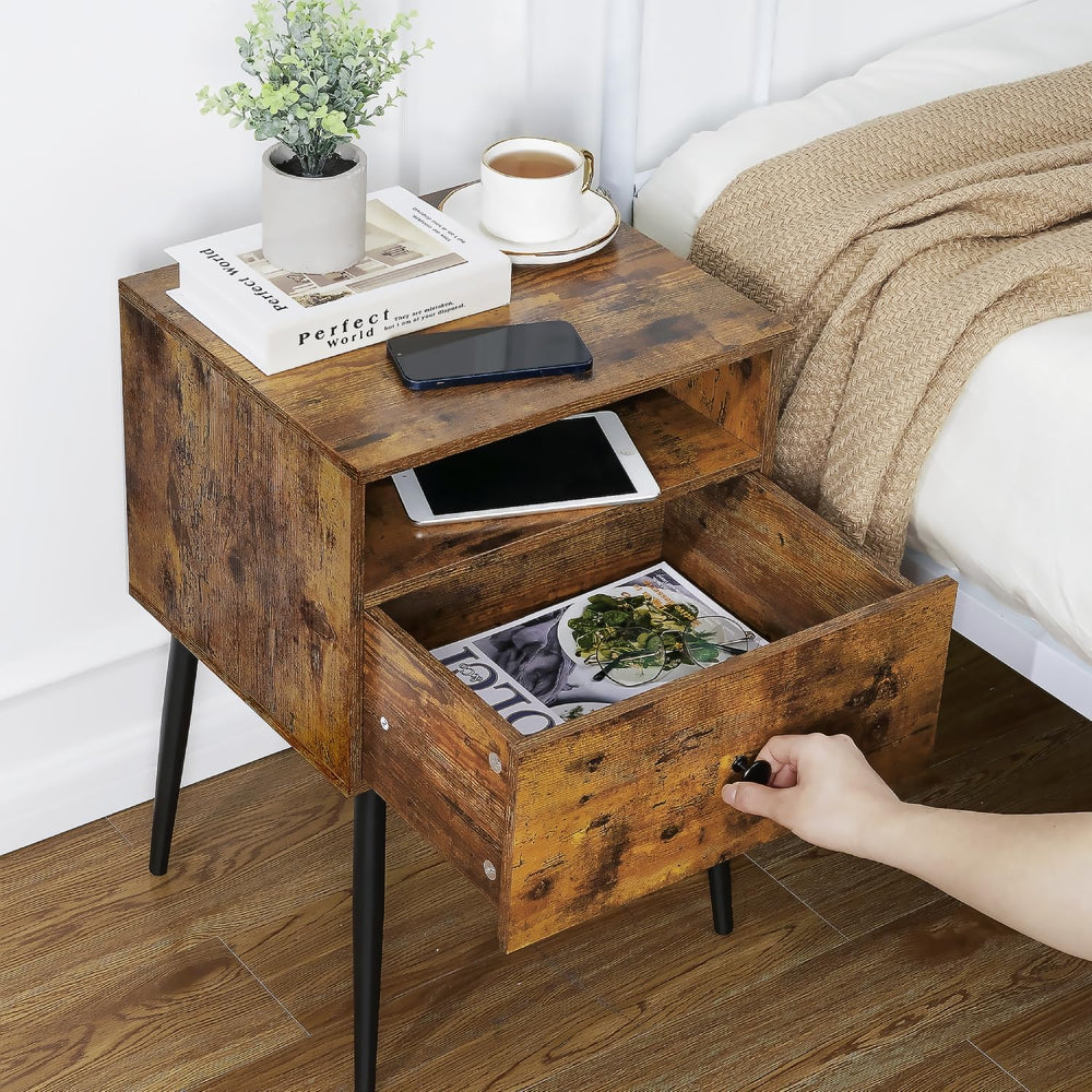 VECELO Modern Wood Night Stand,Square End Table Side Table with Drawer and St...