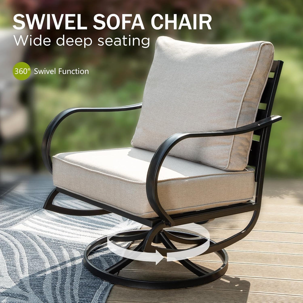 PHI VILLA Metal Swivel Patio Chairs Set of 2, High Back Steel Outdoor Chairs ...