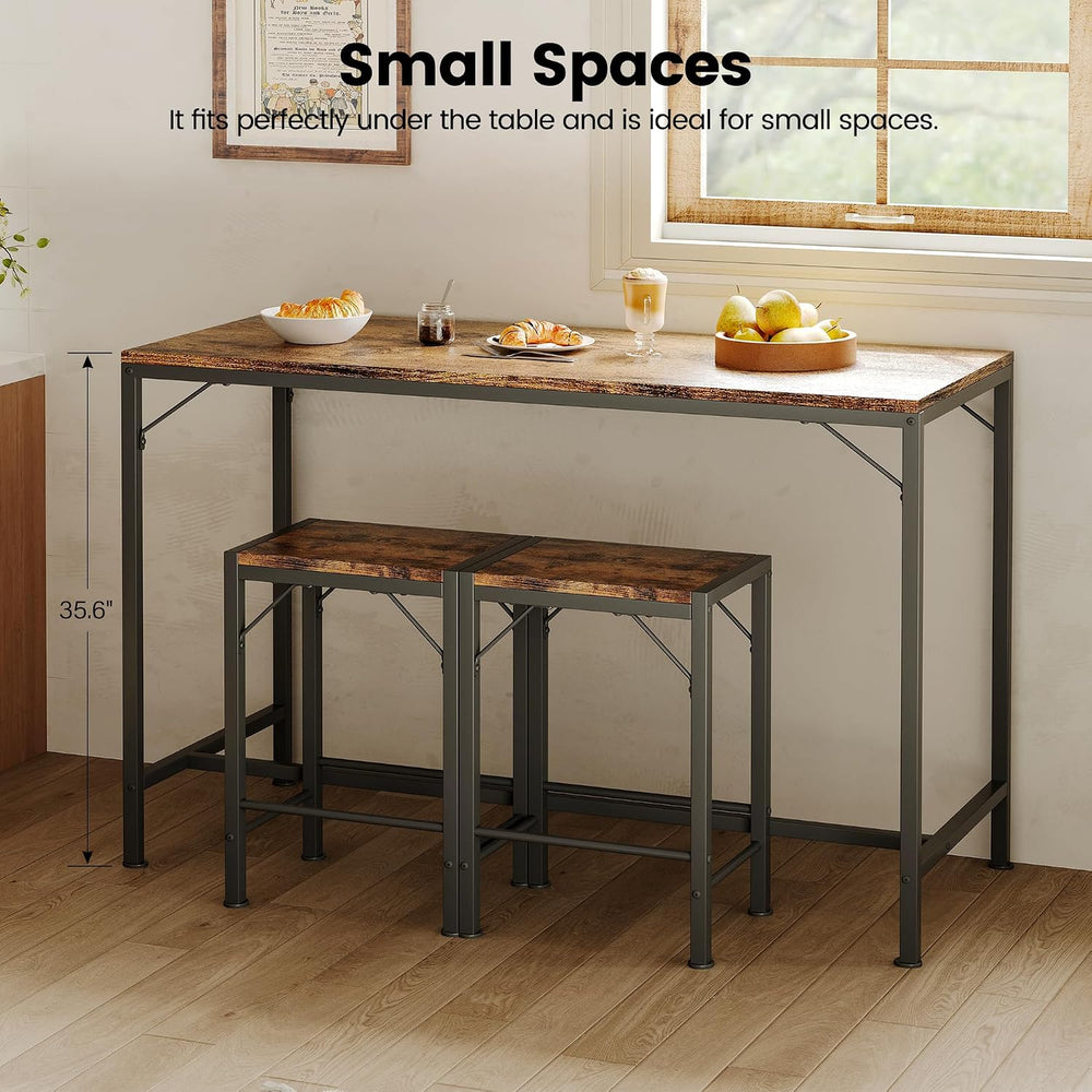 Homeiju Bar Table and Chairs Set, Dining Table with 2 Stools | Space-Saving P...