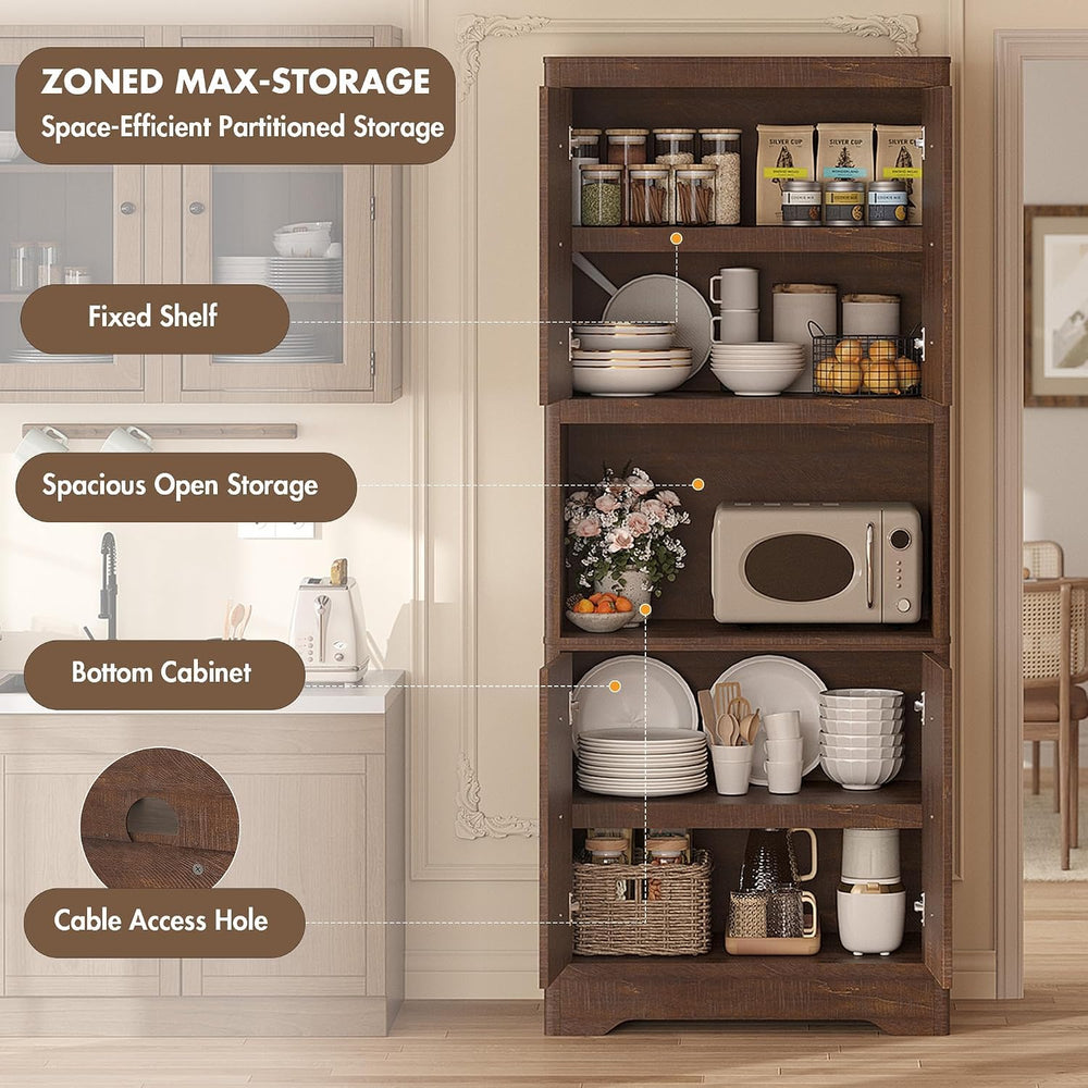 IDEALHOUSE Mid Century Modern Kitchen Pantry Cabinet, 72" Tall Storage C...