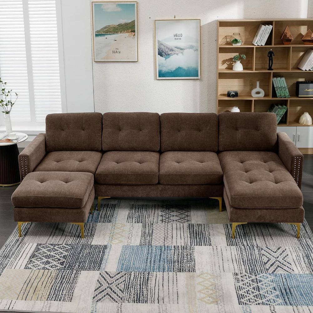 P PURLOVE Velvet Modern Large Sectional Sofa, U Shape Upholstered Couch with ...