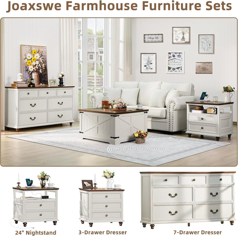 Joaxswe Farmhouse 54" 7 Drawers Dresser for Bedroom, White Wood Chest of...