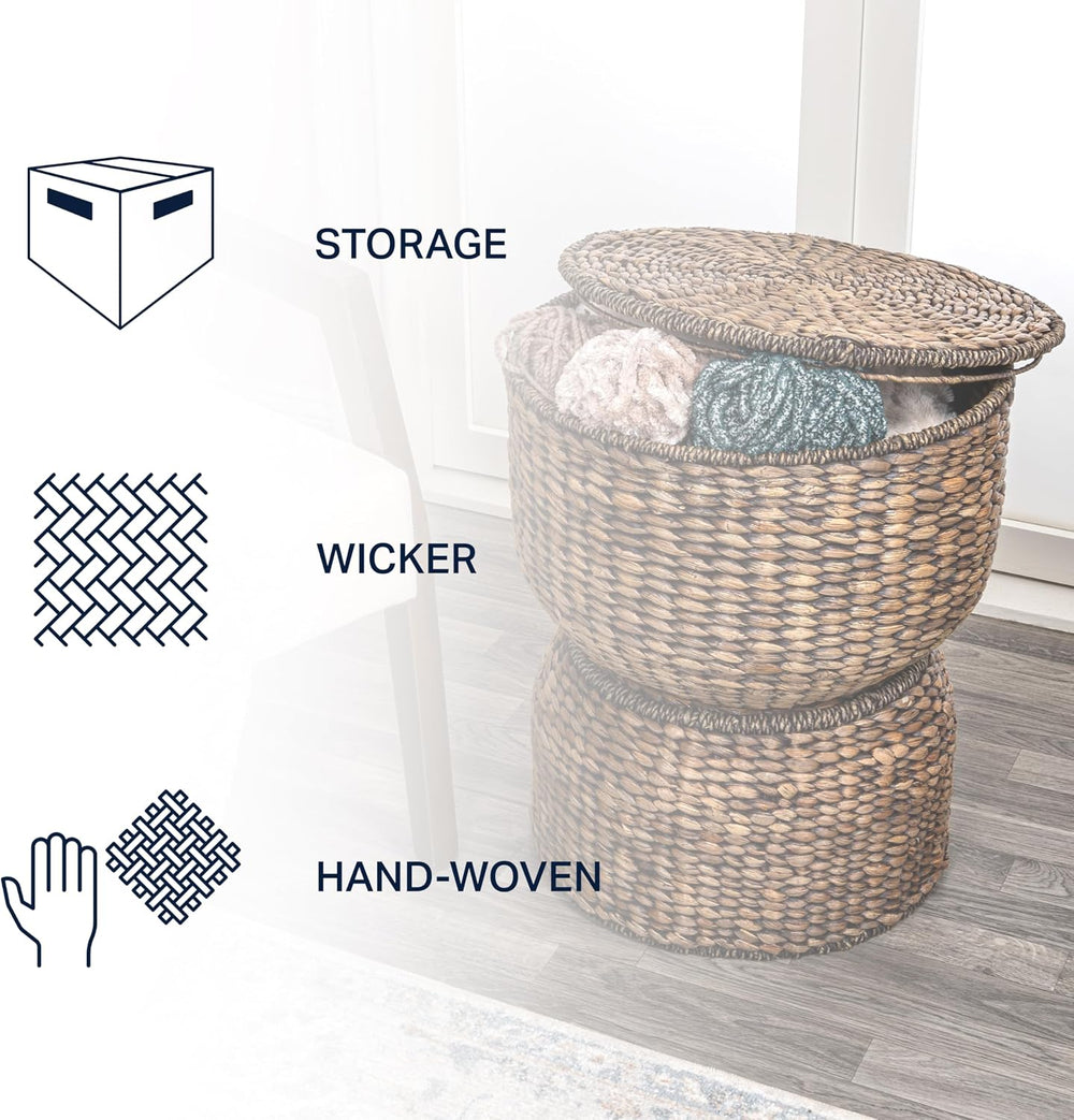 Eyely TAS1000B CAIA 18" Hourglass Handwoven Hyacinth Storage Accent Tabl...