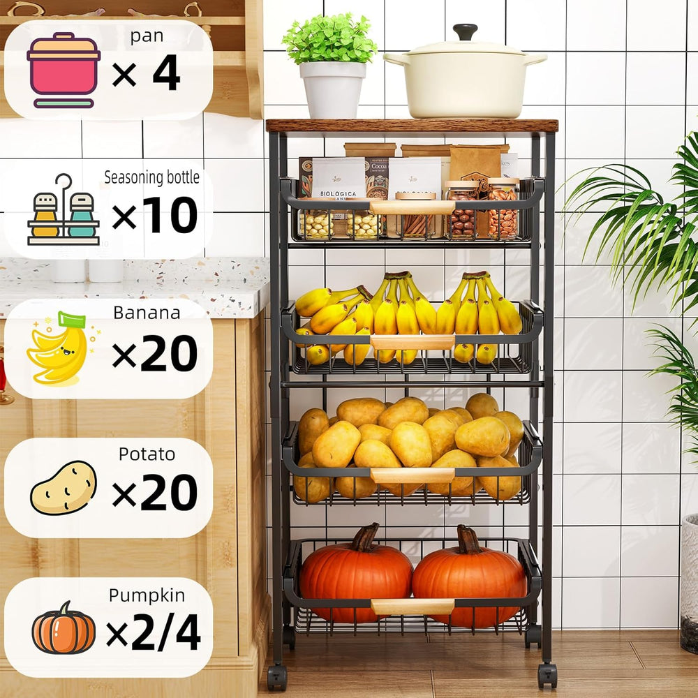 5-Tier Rolling Utility Cart, Kitchen Storage Cart with Wheels, Large Capacity...