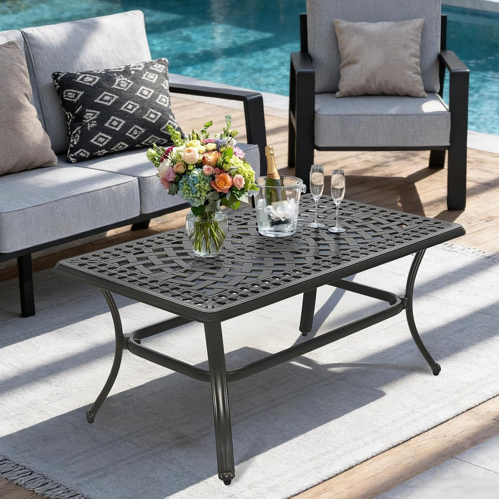 MEETWARM Outdoor Coffee Table, All-Weather Cast Aluminum 42" Rectangle P...