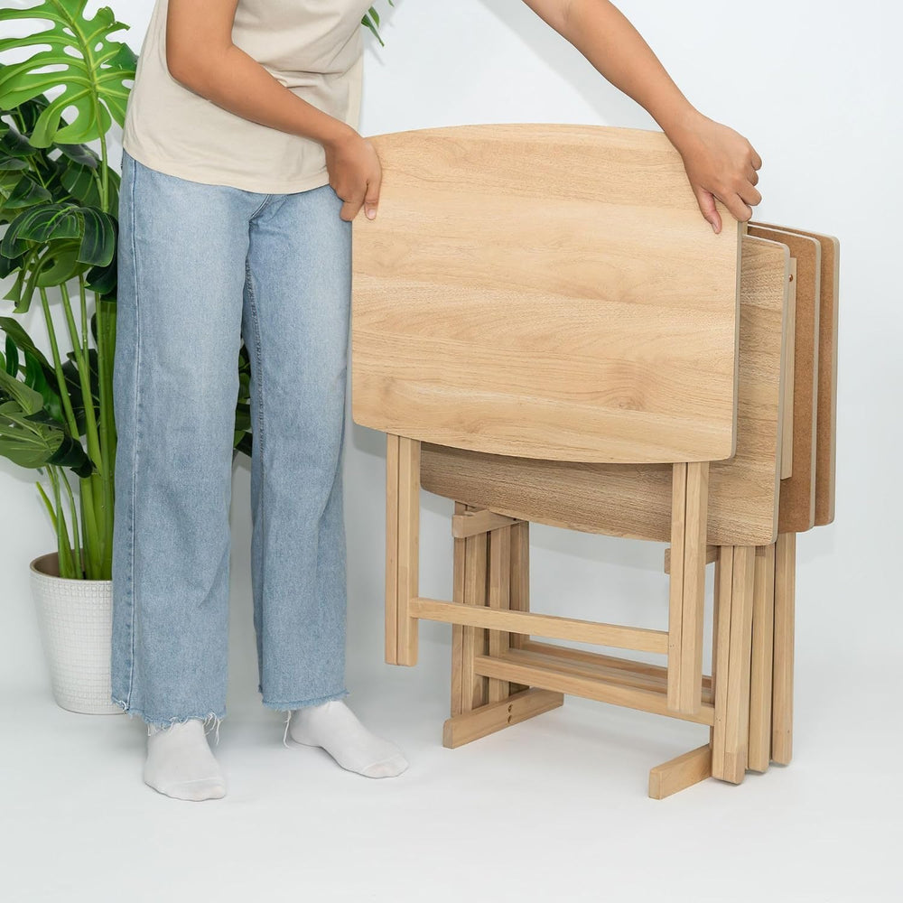 PJ Wood XL Oversize Tray Table, Natural Wood, 5-Pack | 33.2 lb Capacity, Rect...