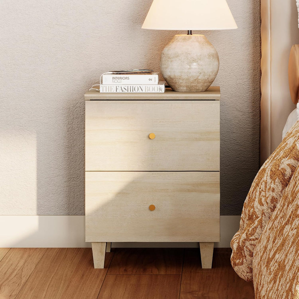 WAMPAT Nightstands with Charging Station&2 Sliding Storage Drawers, Moder...