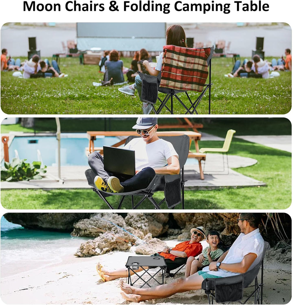Leonyo Camping Chairs for Adults, 2 Pack Folding Lawn Chair & Table, Grey...