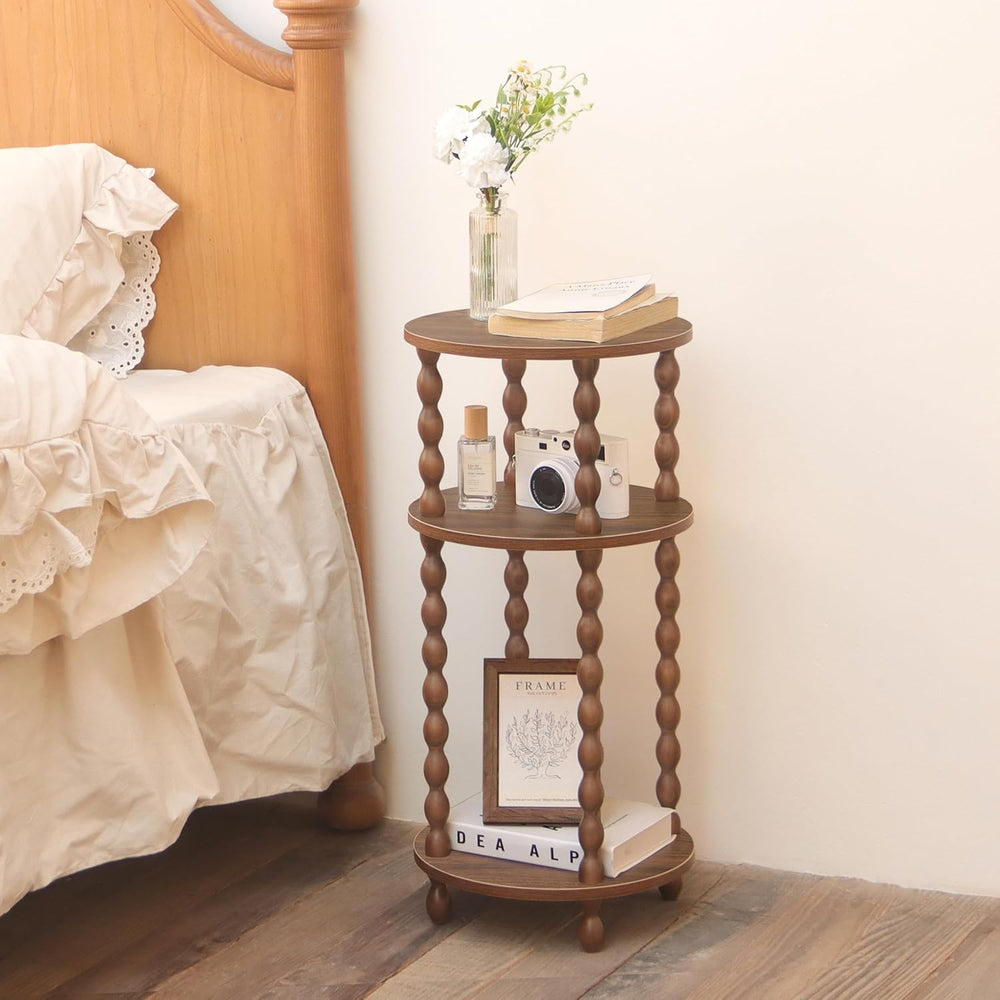 AWASEN Small Round End Table, Round Side Table with 3-Tier Open Shelf for Sma...