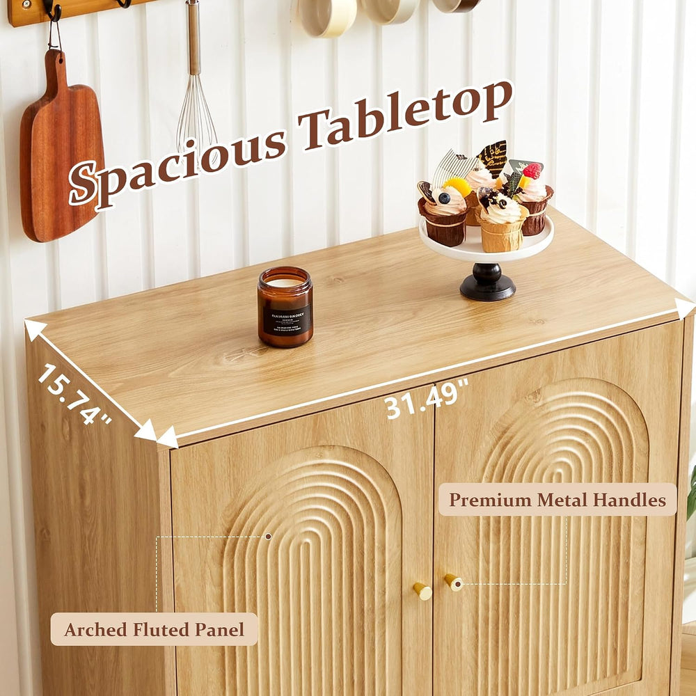 31.5" Accent Storage Cabinet, Arched Fluted 2-Door Sideboard (Natural)