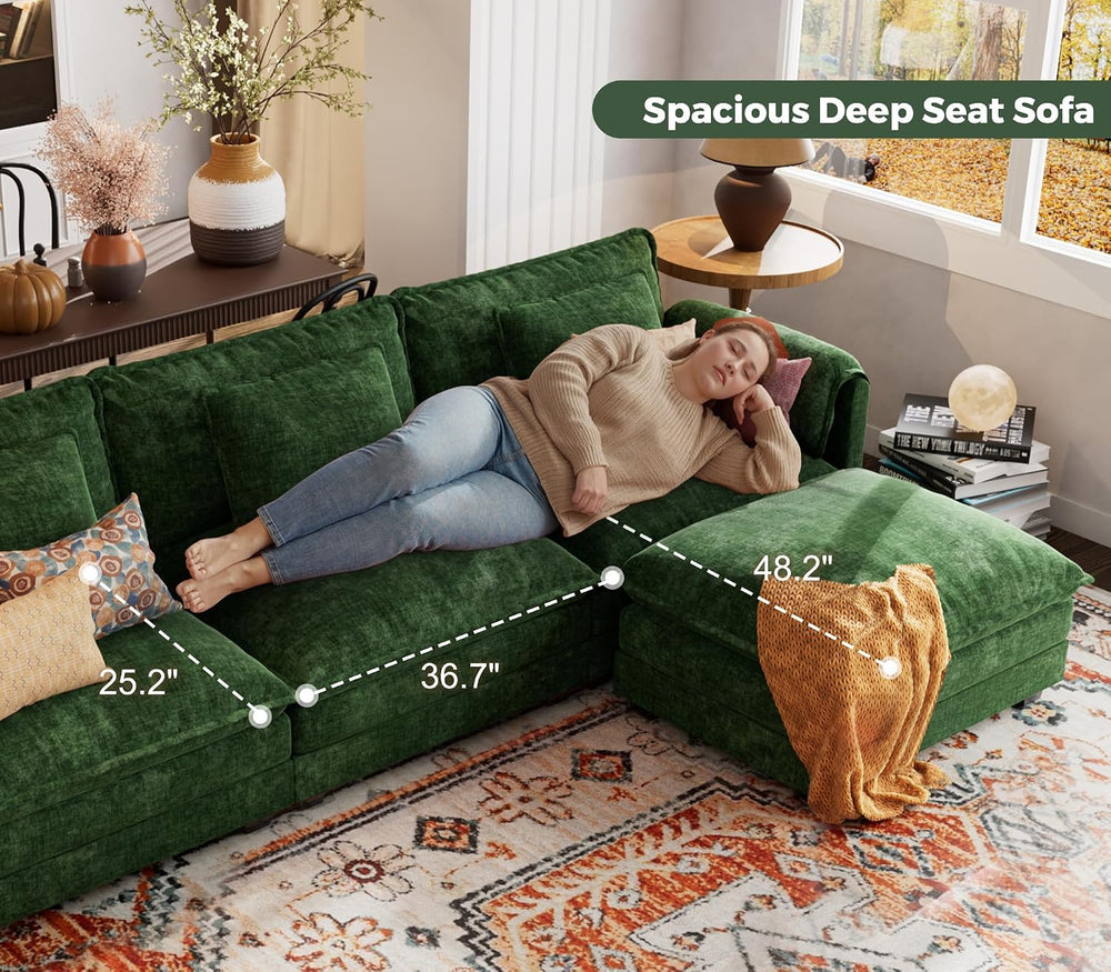 ELUCHANG 113" Oversized Modular Sectional Sofa, Comfy Chenille Cloud Cou...