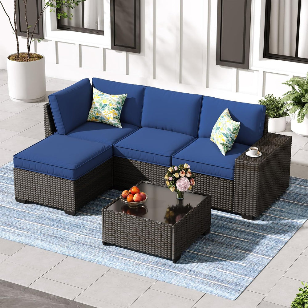 Jing's Villa 5-Piece Patio Furniture Set, All-Weather Outdoor Wicker Sect...