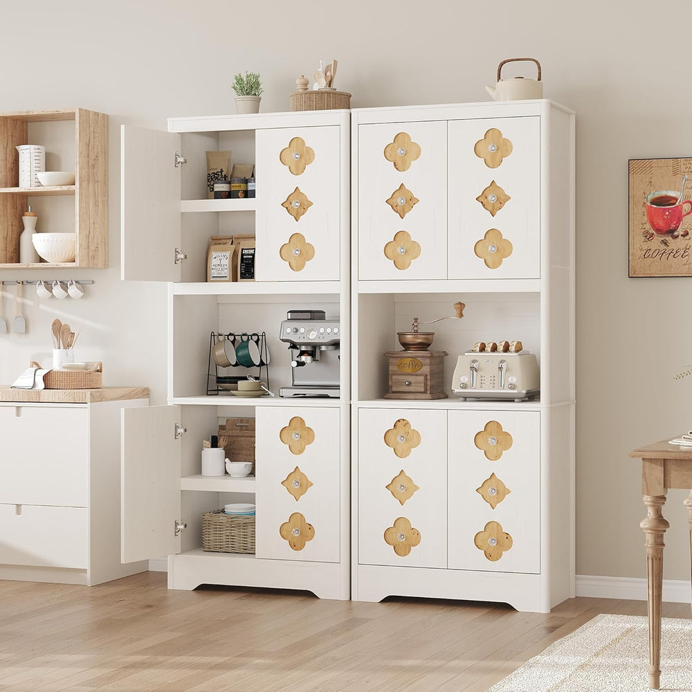 IDEALHOUSE Mid Century Modern Kitchen Pantry Cabinet, 72" Tall Storage C...