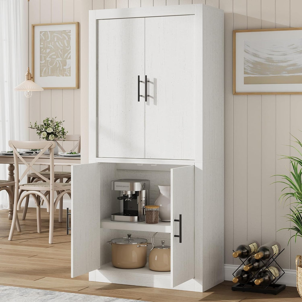 70.45'' Multi-Use Farmhouse Pantry: Kitchen Pantry Cabinet with 4-Doo...