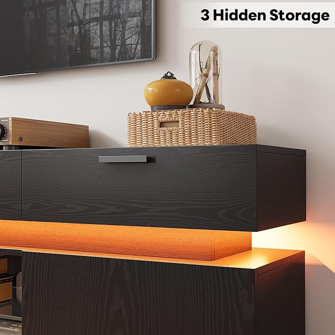 LIKIMIO Black TV Stand for TVs 85 inch, Entertainment Center with Power Outle...