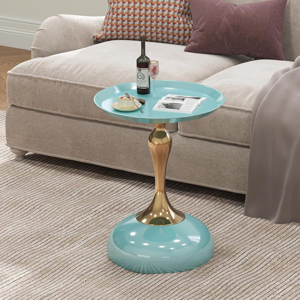 1-Pack Light Green Sleek Hourglass Side Table - Glossy Finish & Metallic ...