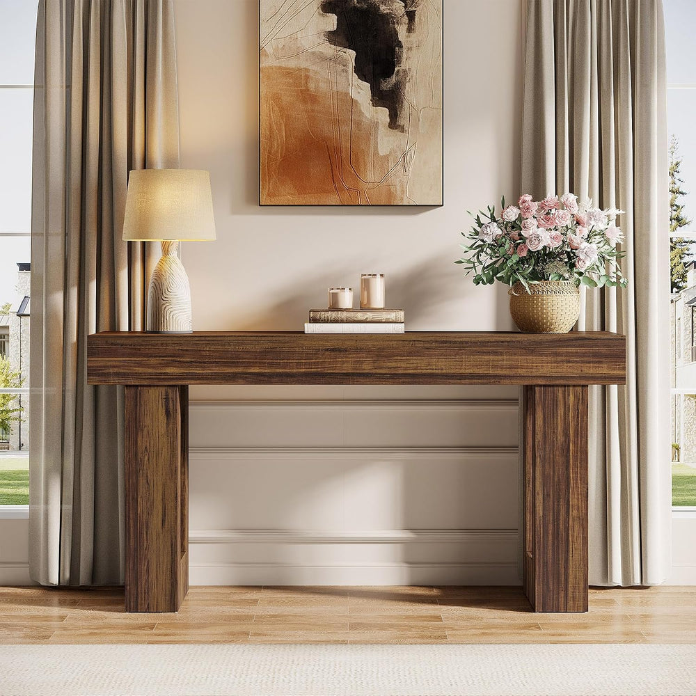 Tribesigns 63-Inch Long Console Table, MDF Wood Grain Rectangular Sofa Table ...