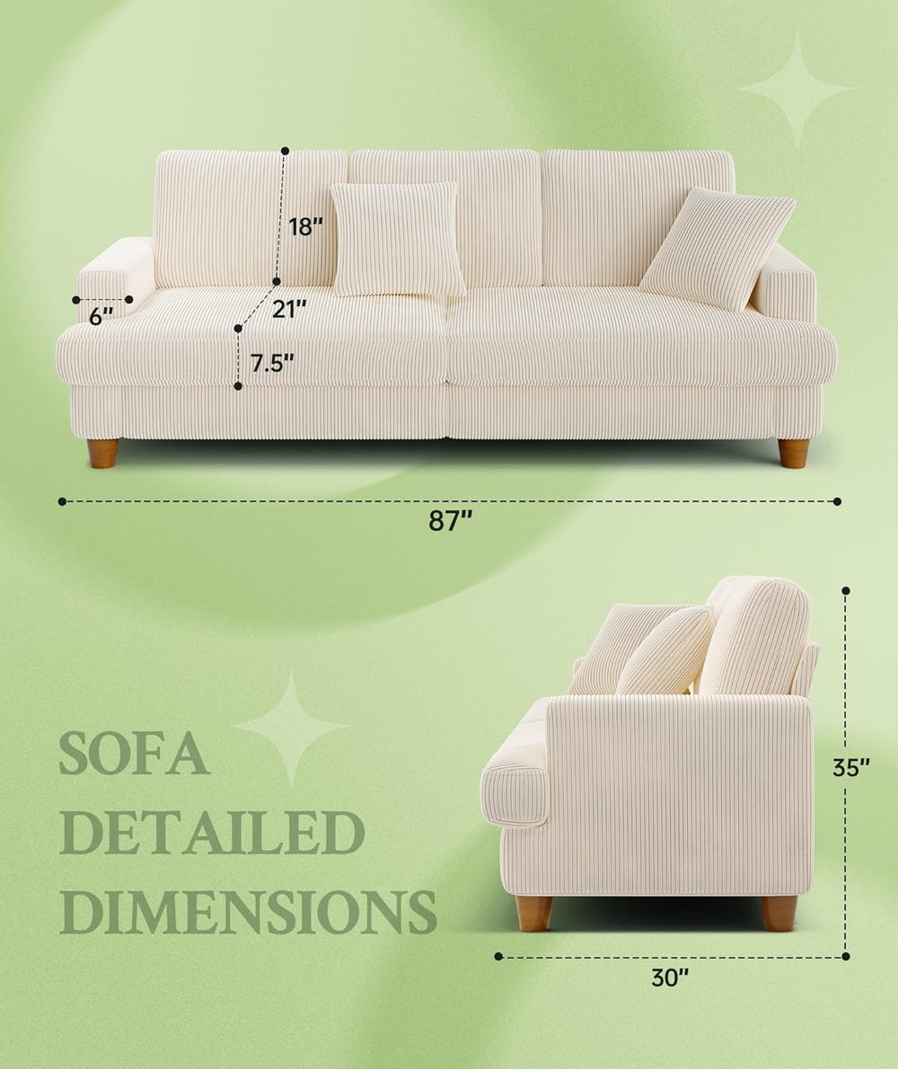 Welzona 87.2" Couches for Living Room, Comfy Beige Couch 7.5" Extra...