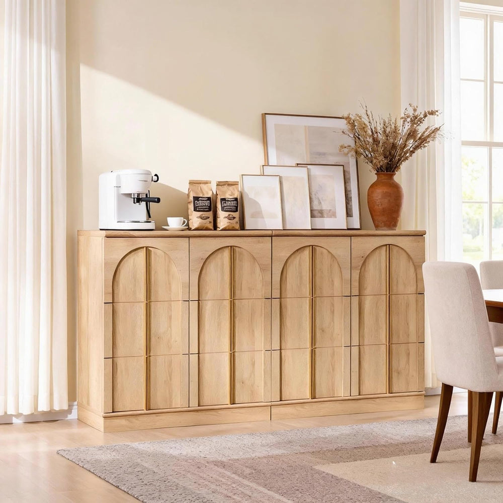 Arched Doors Sideboard, Buffet Cabinet with Storage, Natural Oak