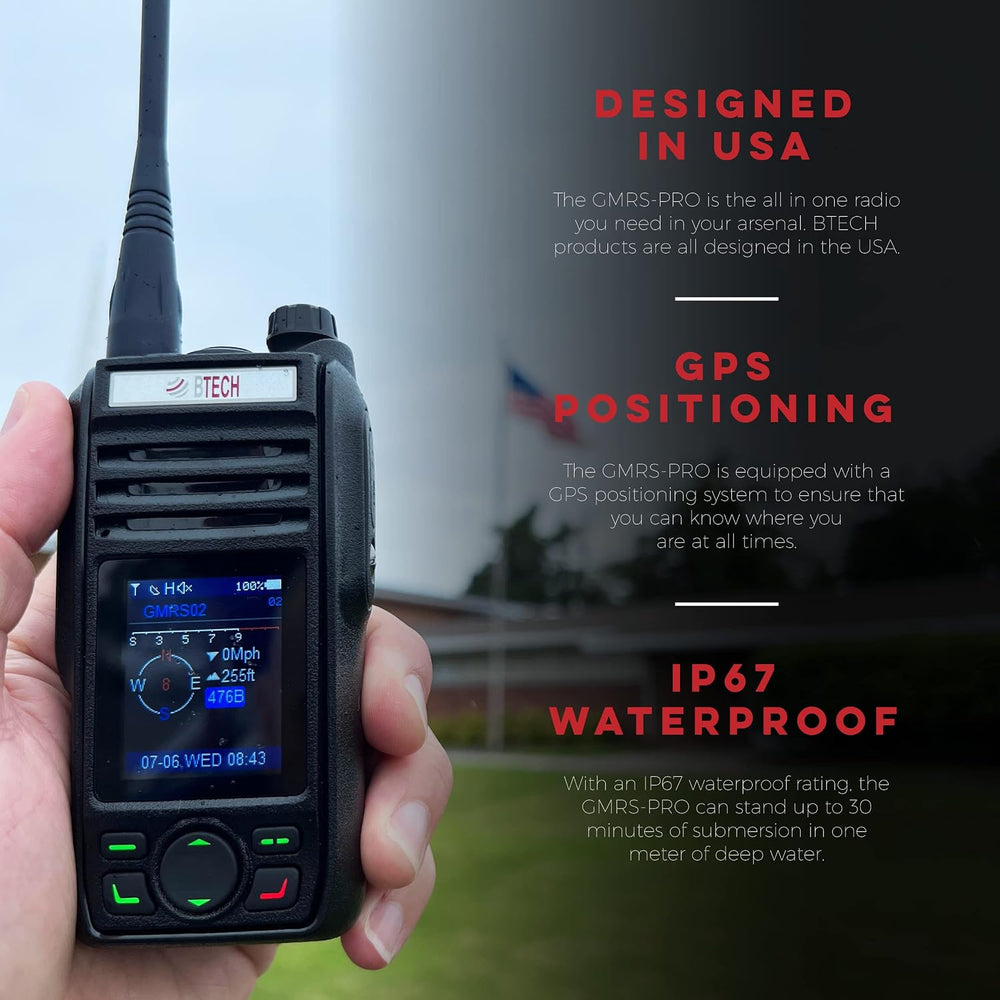 BTECH GMRS-PRO 5W Long-Range GMRS Radio – IP67 Waterproof, Bluetooth VOX, GPS...