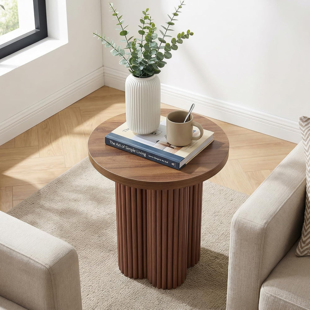 Round Fluted End Table, 17.7'' Mid Century Modern Side Table, Circle ...