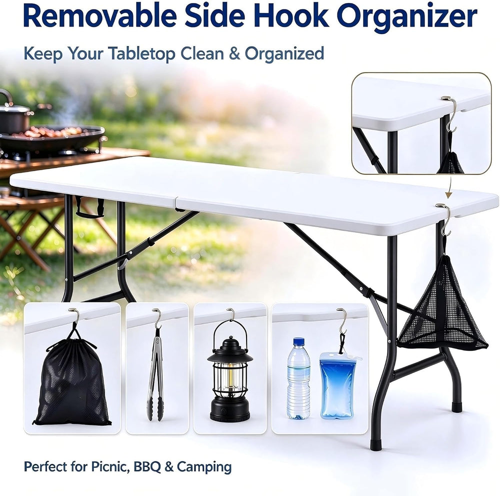 VECELO 6Ft Folding Picnic Table, Indoor Outdoor Plastic Portable Foldable Des...