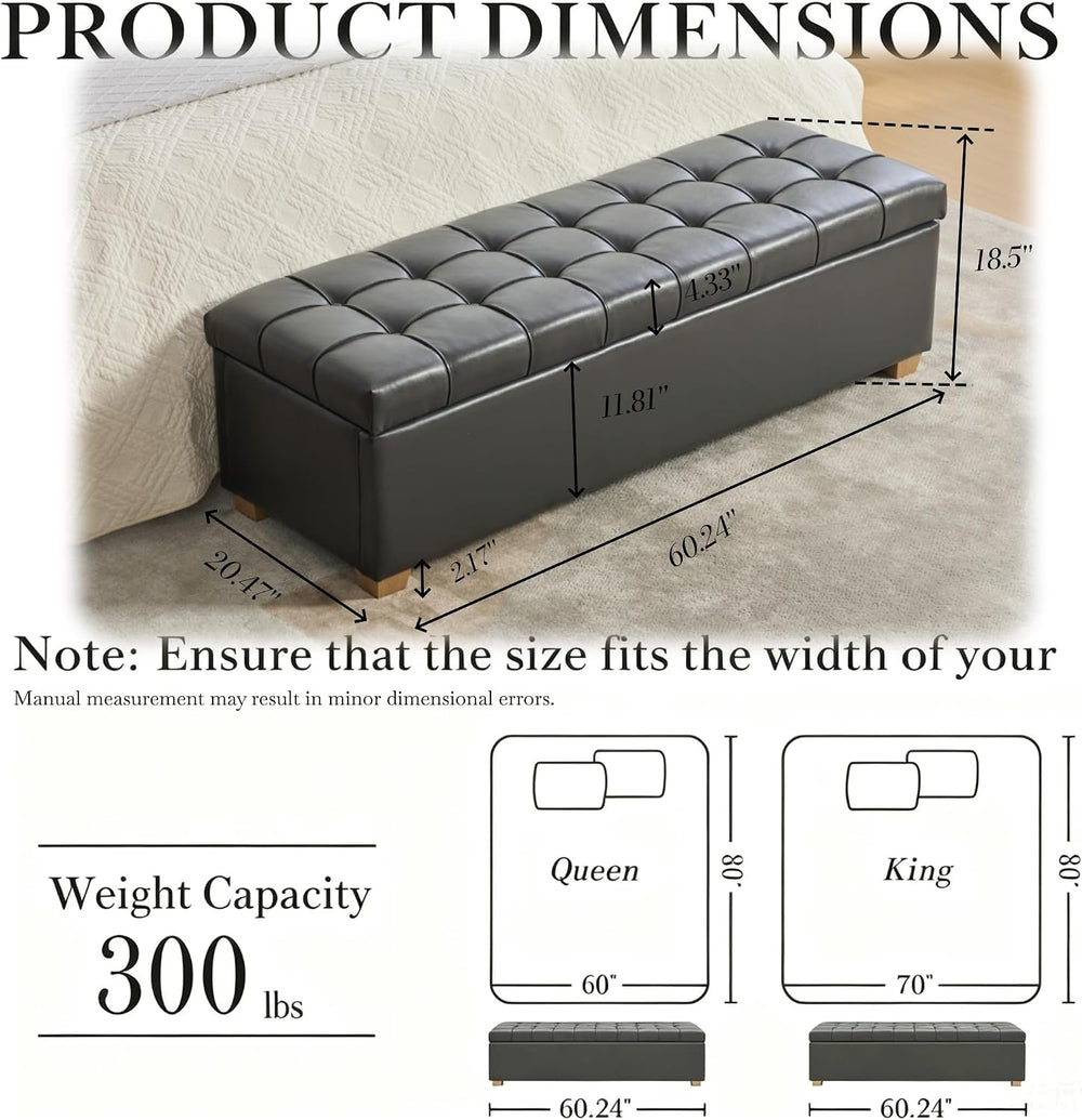 Aoiy & Wifon 60.2'' W Storage Ottoman Bench, PU Upholstered Ottom...