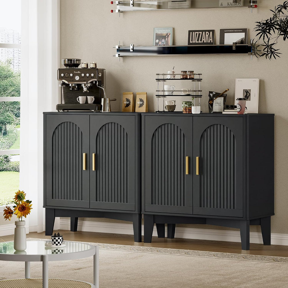 BORNOON Fluted Storage Cabinet with Doors and Adjustable Shelf Sideboard