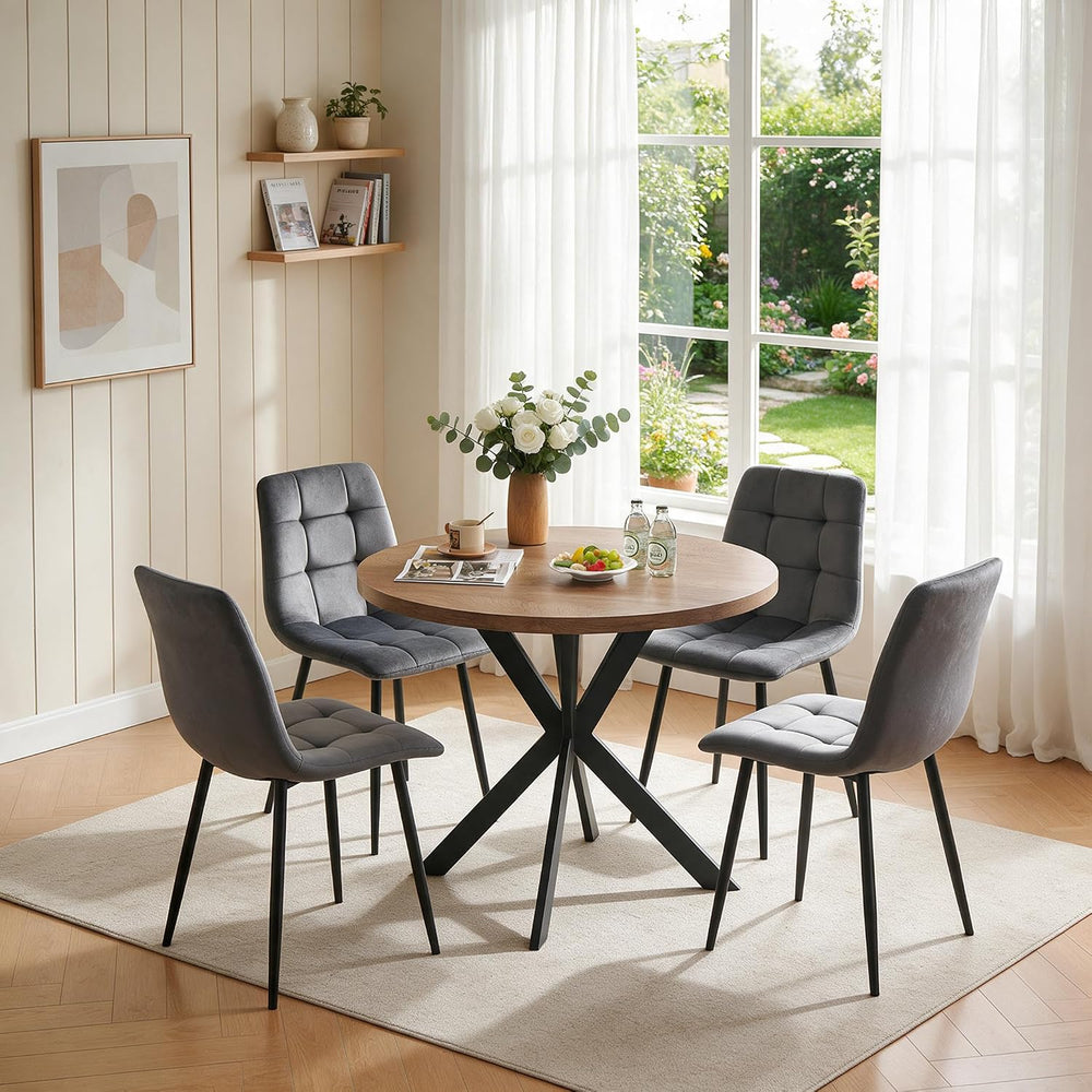 37-Inch Compact Round Kitchen Dining Room Table Chairs Set for 4