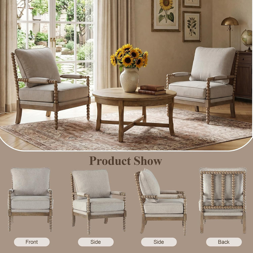 DUHOME Linen Fabric Spindle Accent Chair with Wood Frame,Modern Accent Chairs...