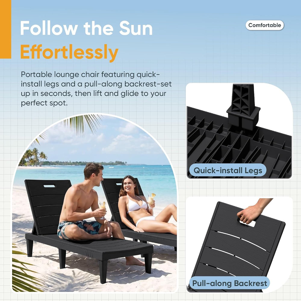 Greesum 2-Pack Adjustable Chaise Lounges, Black | 5-Pos Recline, Waterproof P...