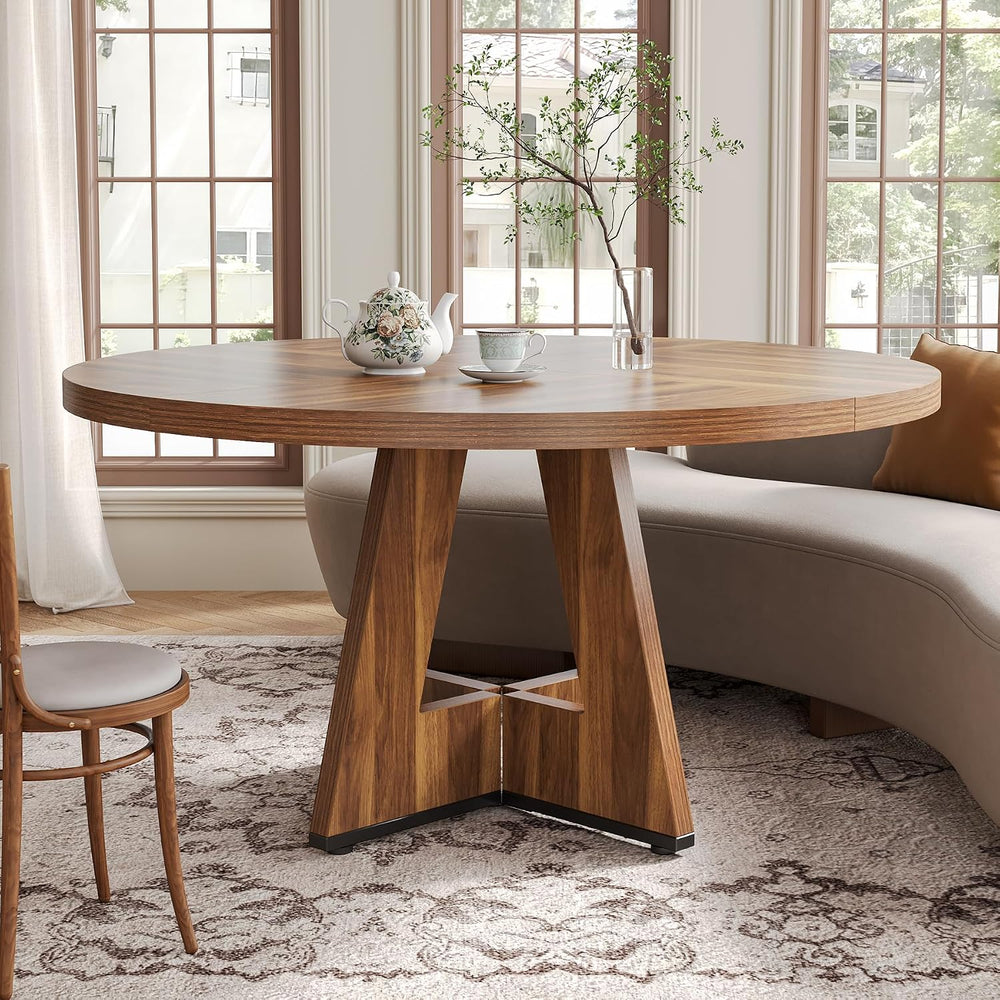 LITTLE TREE Round Dining Table for 4-6 People, 47 Inches Dining Room Table wi...