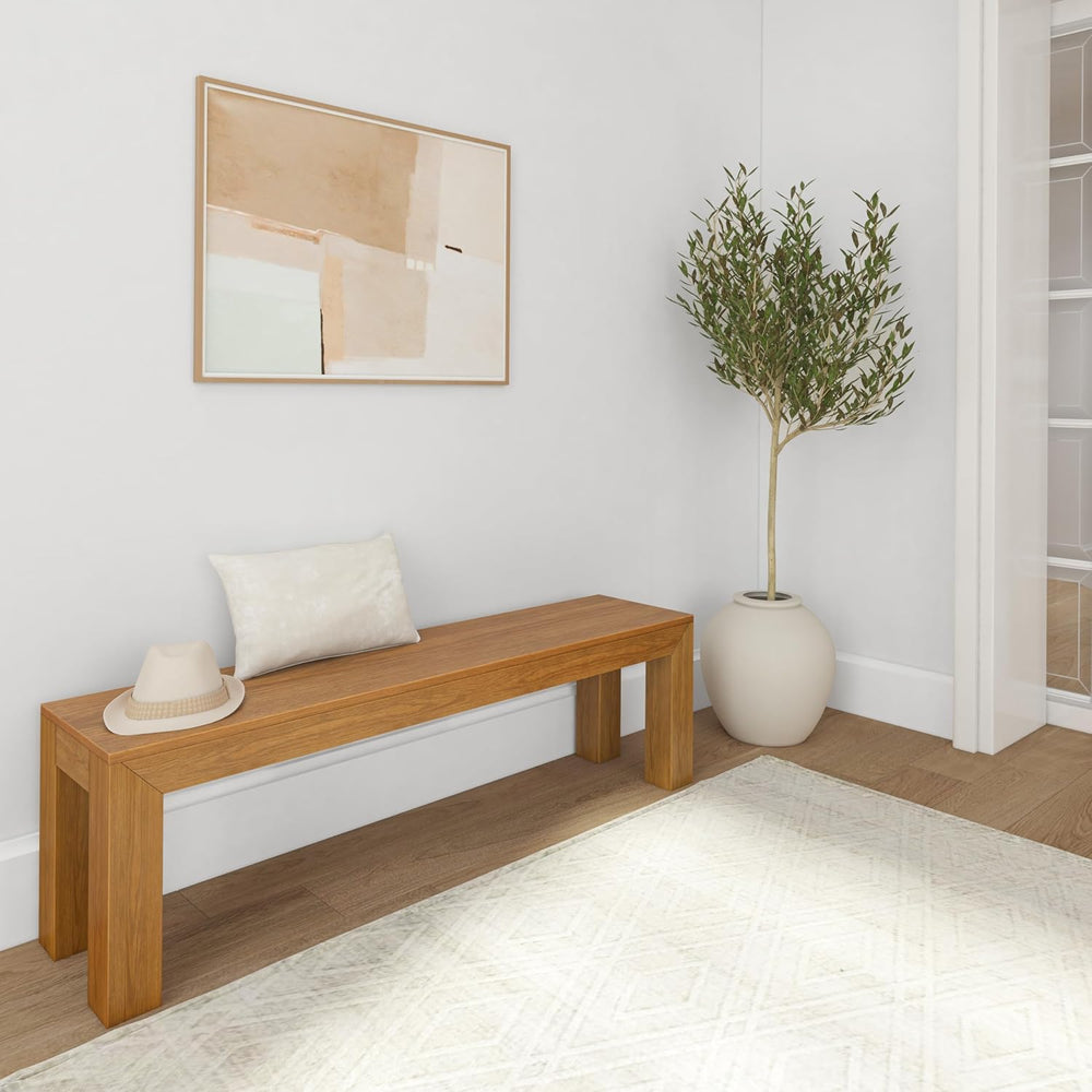 Plank+Beam Modern Dining Bench, 60 Inch, Pecan Wirebrush | Non-Toxic Finishes...