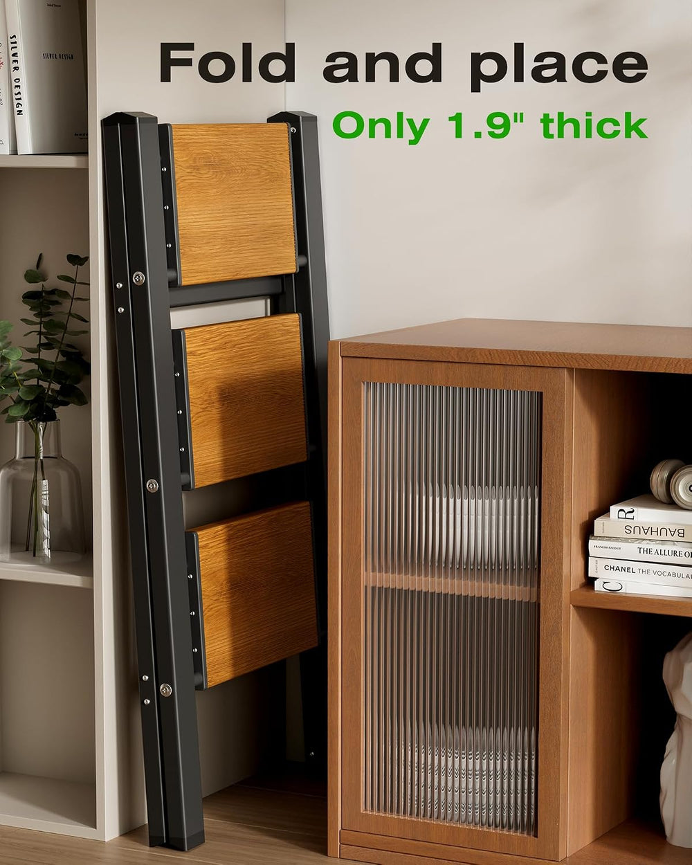 3 Step Stool Foldable,Aluminum Step Ladder-Blackwoodgrain