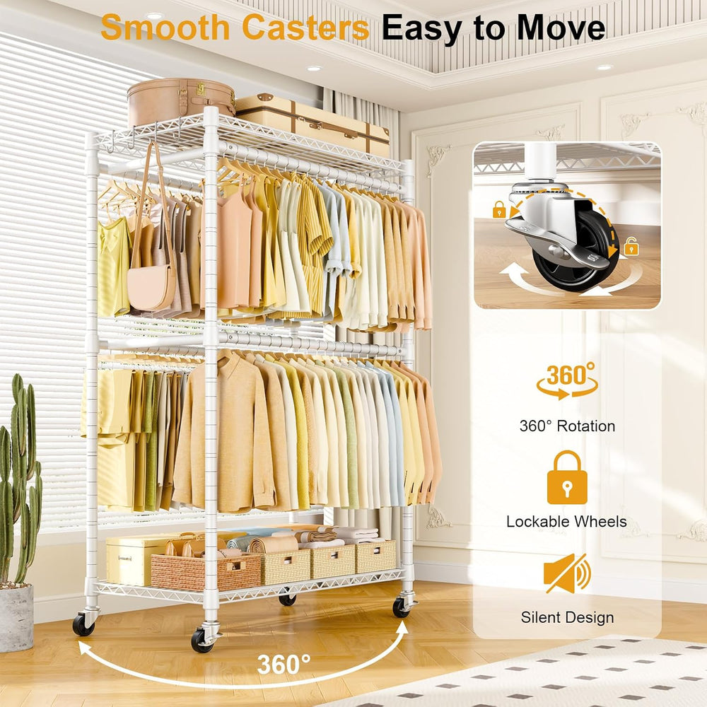 ULIFHOME Rolling Clothes Rack, Clothing Racks for Hanging Clothes, White