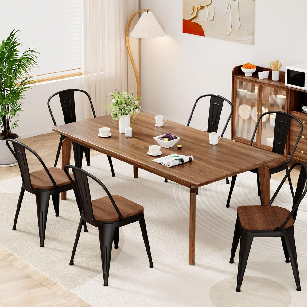 18 Inch Metal Dining Chairs Set of 4 Farmhouse Kitchen Chairs with Wooden Sea...