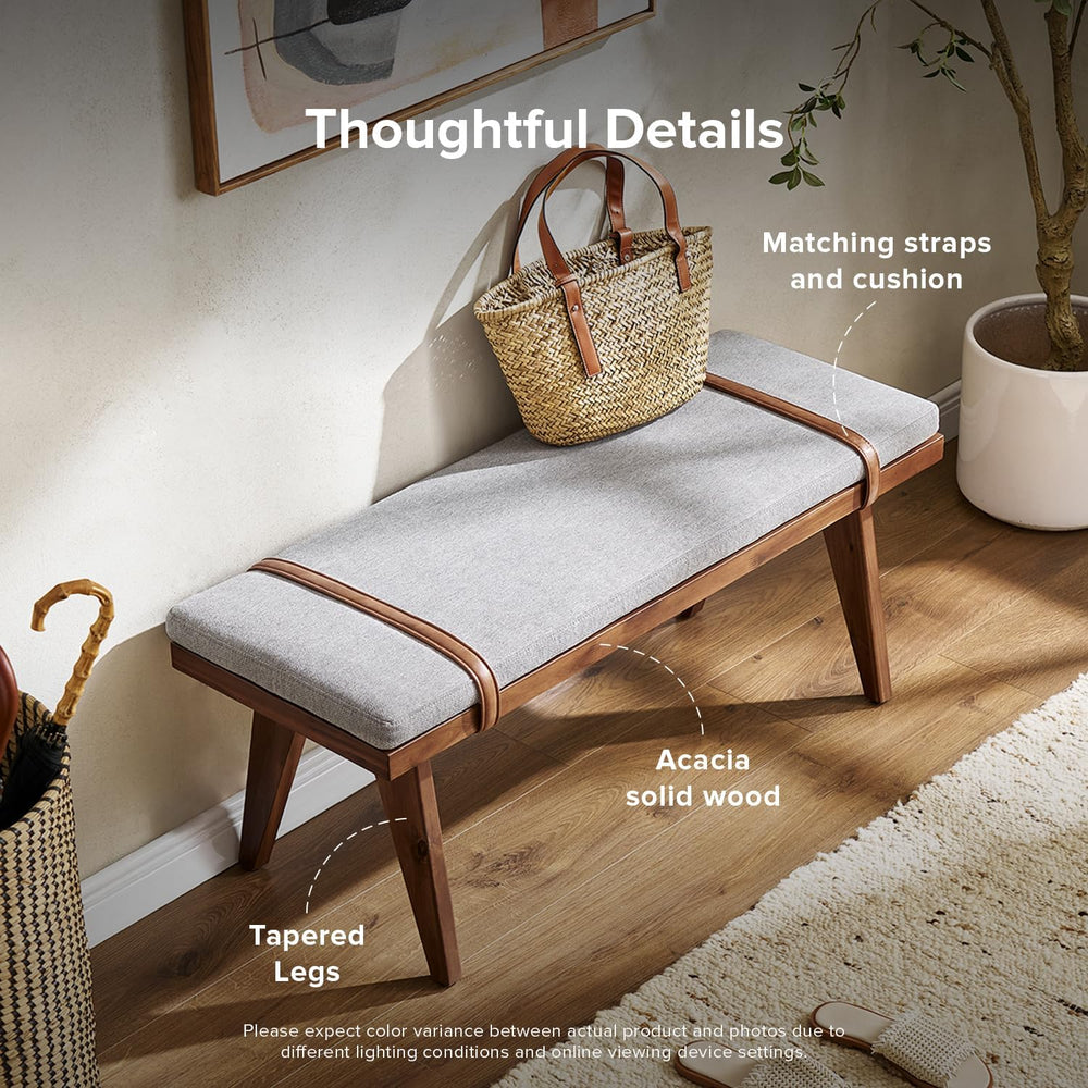mopio Ted Mid-Century Modern End of Bed Wood Bench, Entryway Shoe Bench with ...