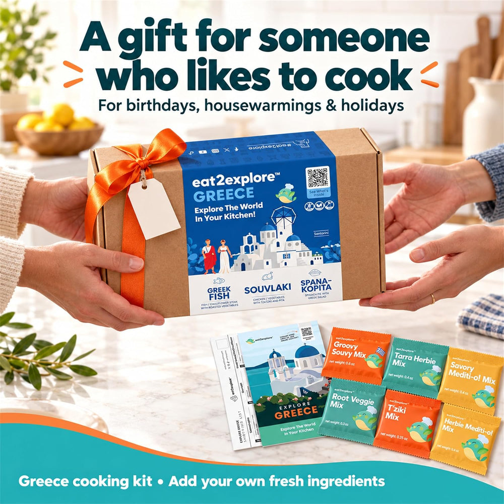 eat2explore Global Cooking Kits, Meal Gift Box for Teens & Adults, GREECE