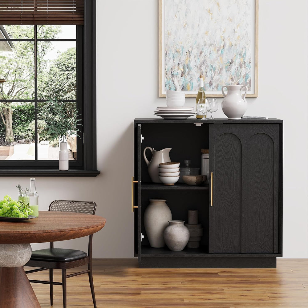 FORTUNETEC 31.5" Modern Sideboard Buffet Cabinet with Storage, Black