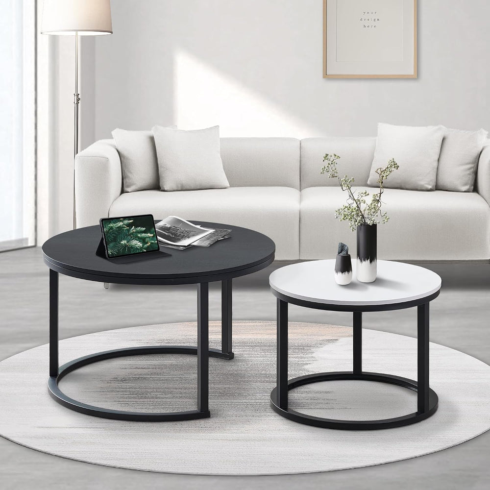 MASAKA B&W Nesting Coffee Table Set of 2,Modern Stackable Side Tables for...