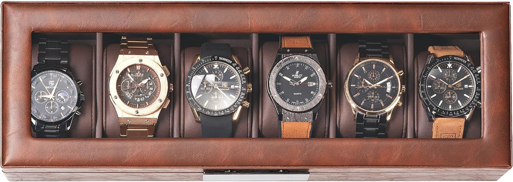 Glenor Co 6 Watch Box for Men - Mens Watch Case w Glass Lid – Luxury Mens Wat...