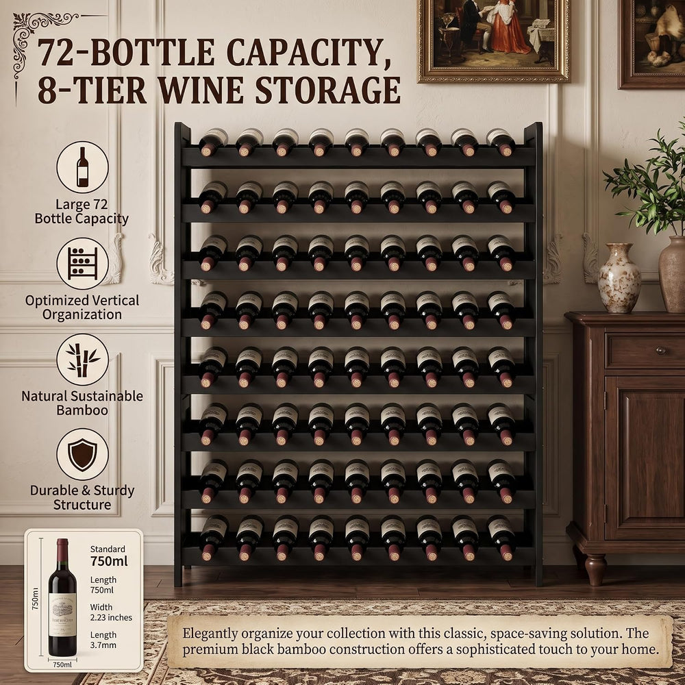 Wine Rack Freestanding Floor 72 Bottle, Bamboo Wine Storage Bottle Holder | 8...