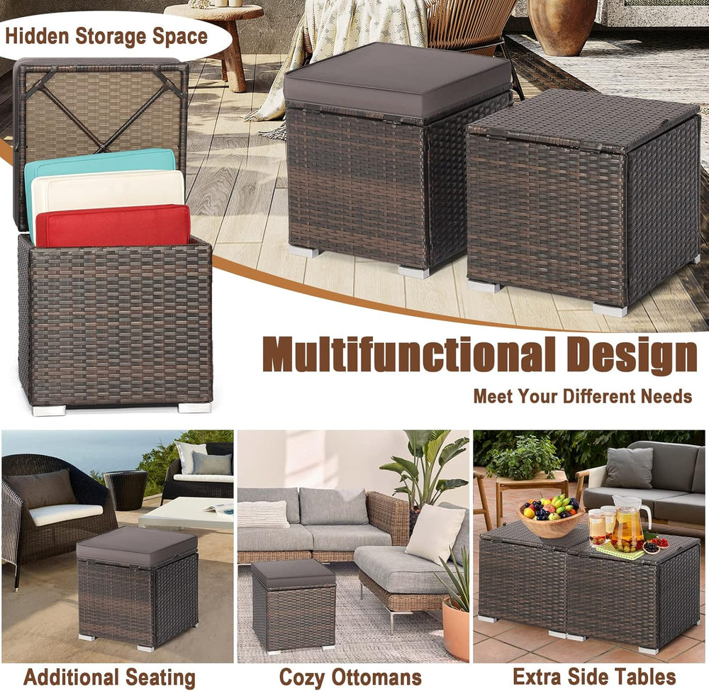 DORTALA Outdoor Storage Ottoman Wicker 2 Piece, Patio Ottomans PE Rattan Foot...